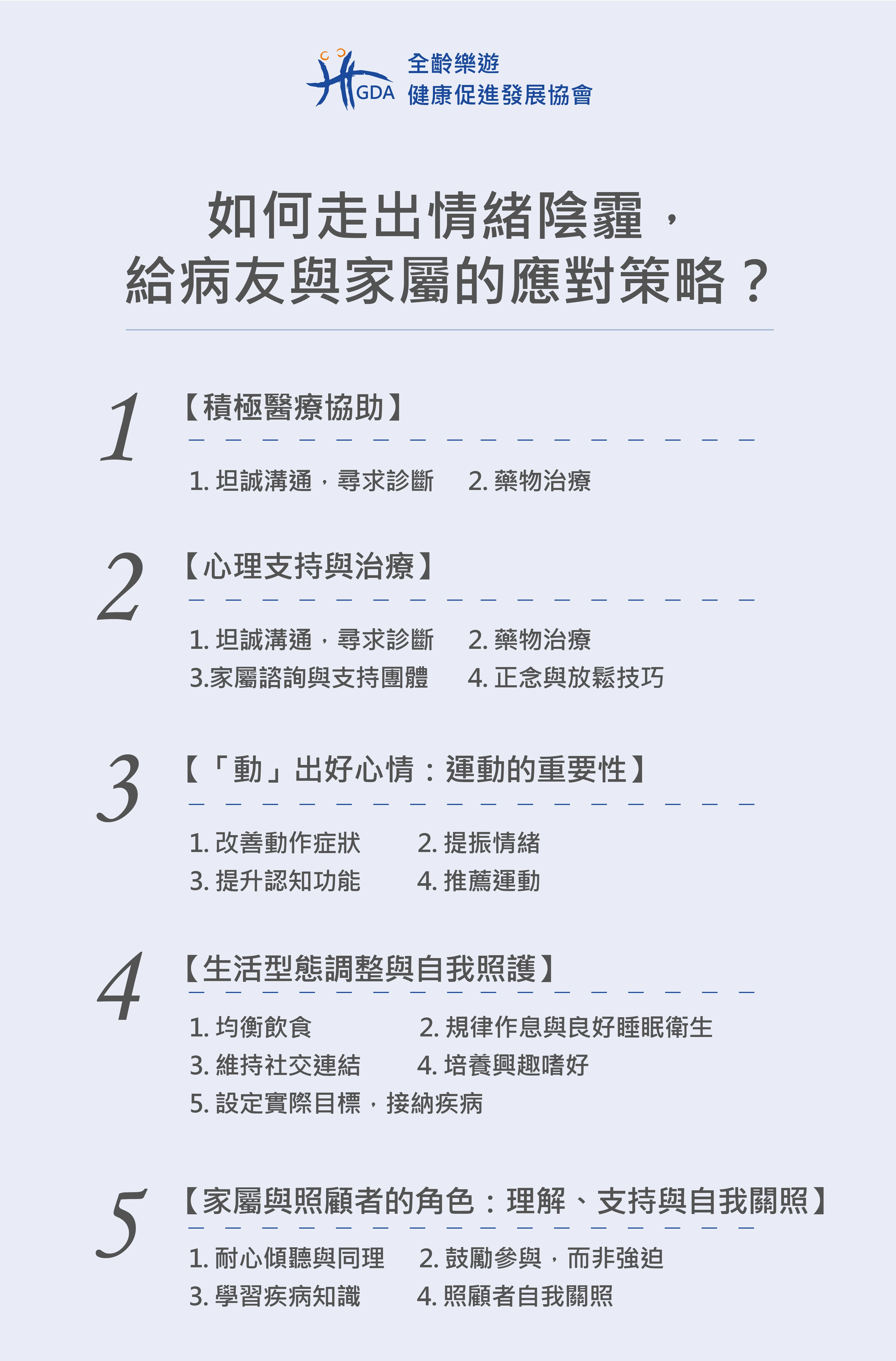 帕金森氏症患者容易出現的情緒，其原因複雜且多樣，透過五個方向來應對。